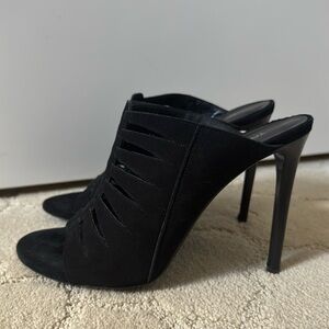 Auth Tamara Mellon / Jimmy Choo Black Suede Heeled Mules 38 1/2 Italy